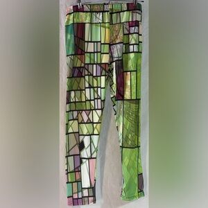 Bright Green Geometric Patterned Spandex Leggings with straight legs